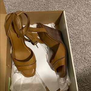 Frye Brown Strappy Wedge Sandals